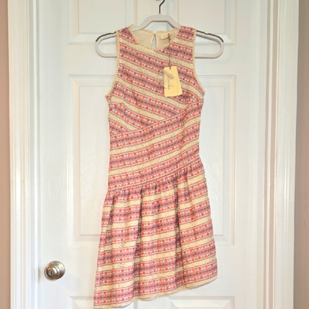 Let Me Be Anthropology Pink and Cream Asymmetrical Dress Size XS
